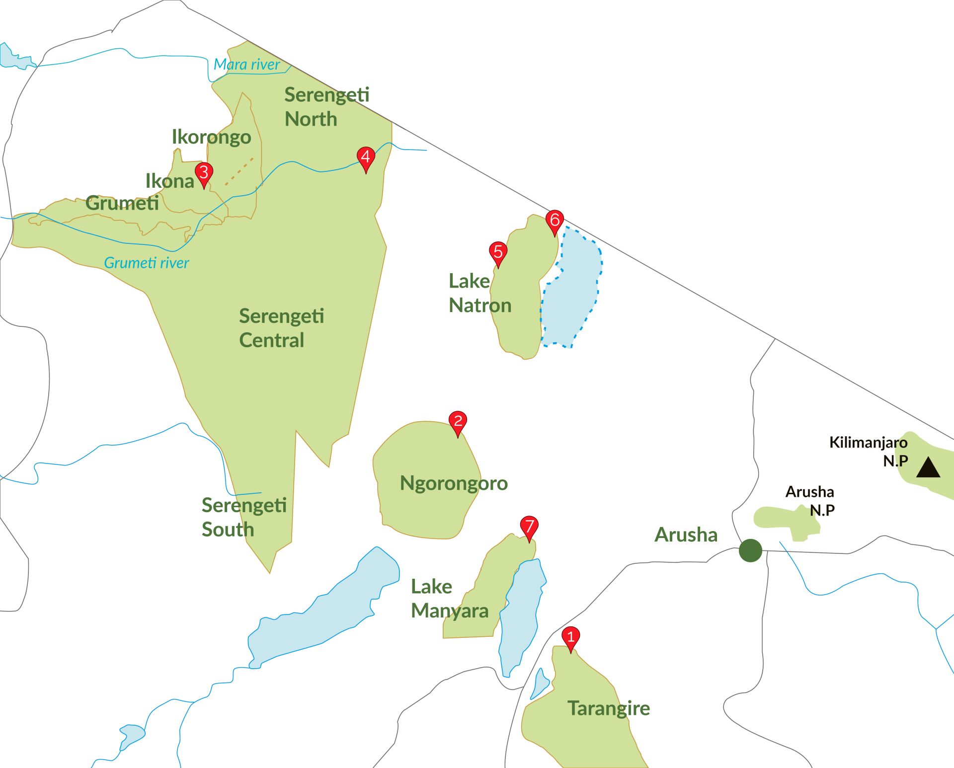 7 jours de safari en Tanzanie (carte)